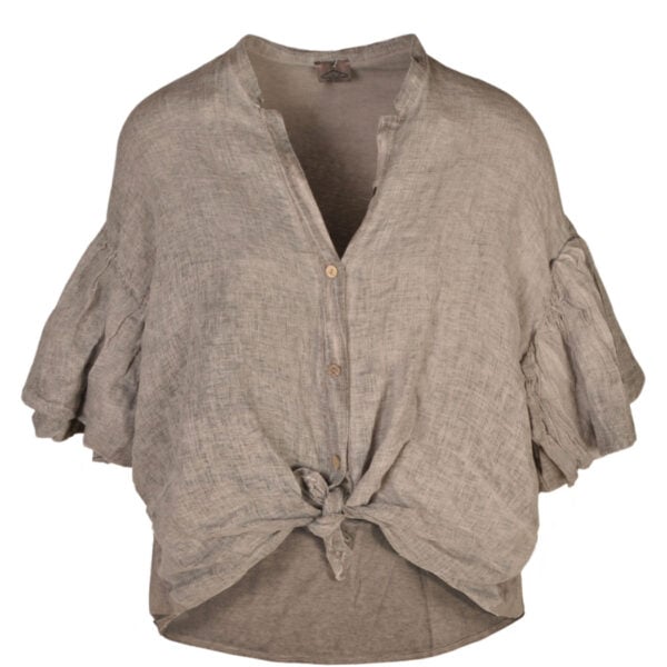 2-Textured overdyed bubble sleeve linen shirt