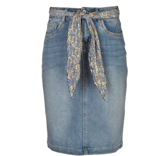 Scarf belt denim pencil skirt