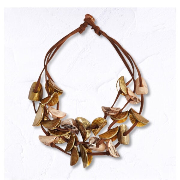 Folded resin disc multi string necklace