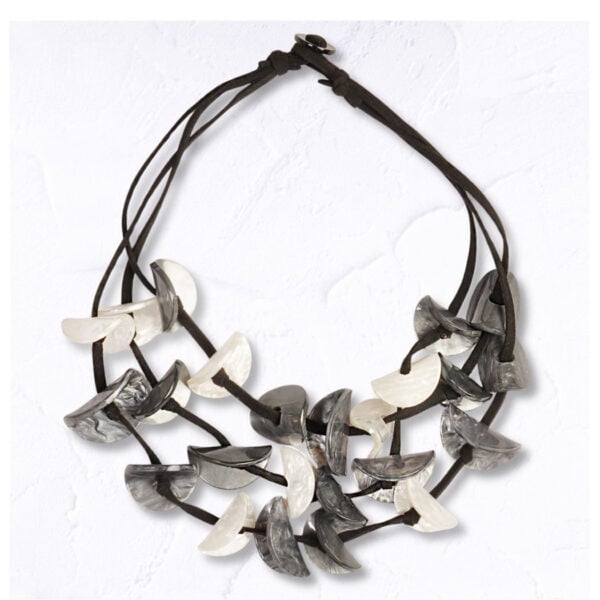 Folded resin disc multi string necklace