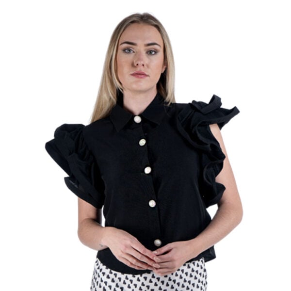 Pearl button frill sleeve blouse