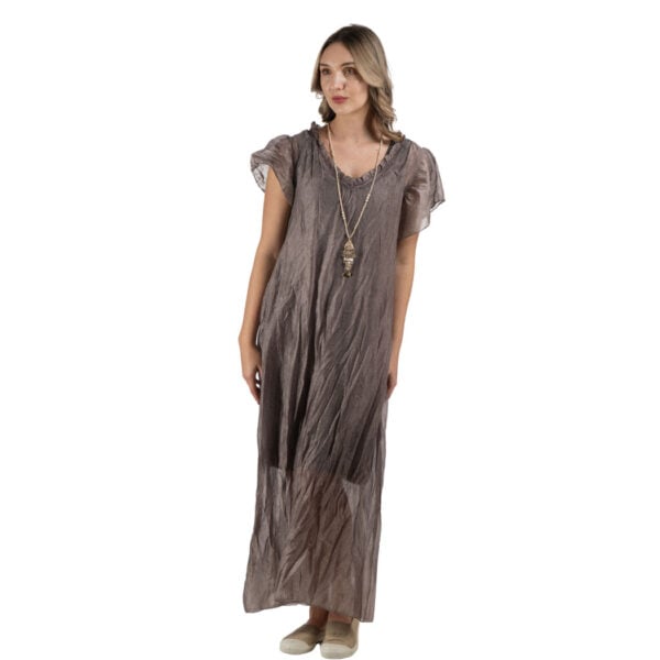 Frill collar silky maxi dress