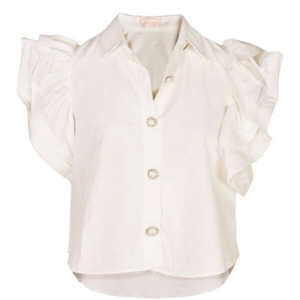 Pearl button frill sleeve blouse