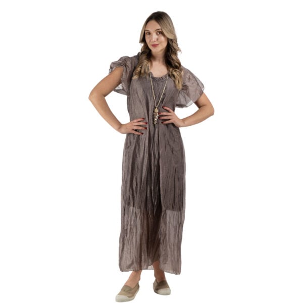 Frill collar silky maxi dress